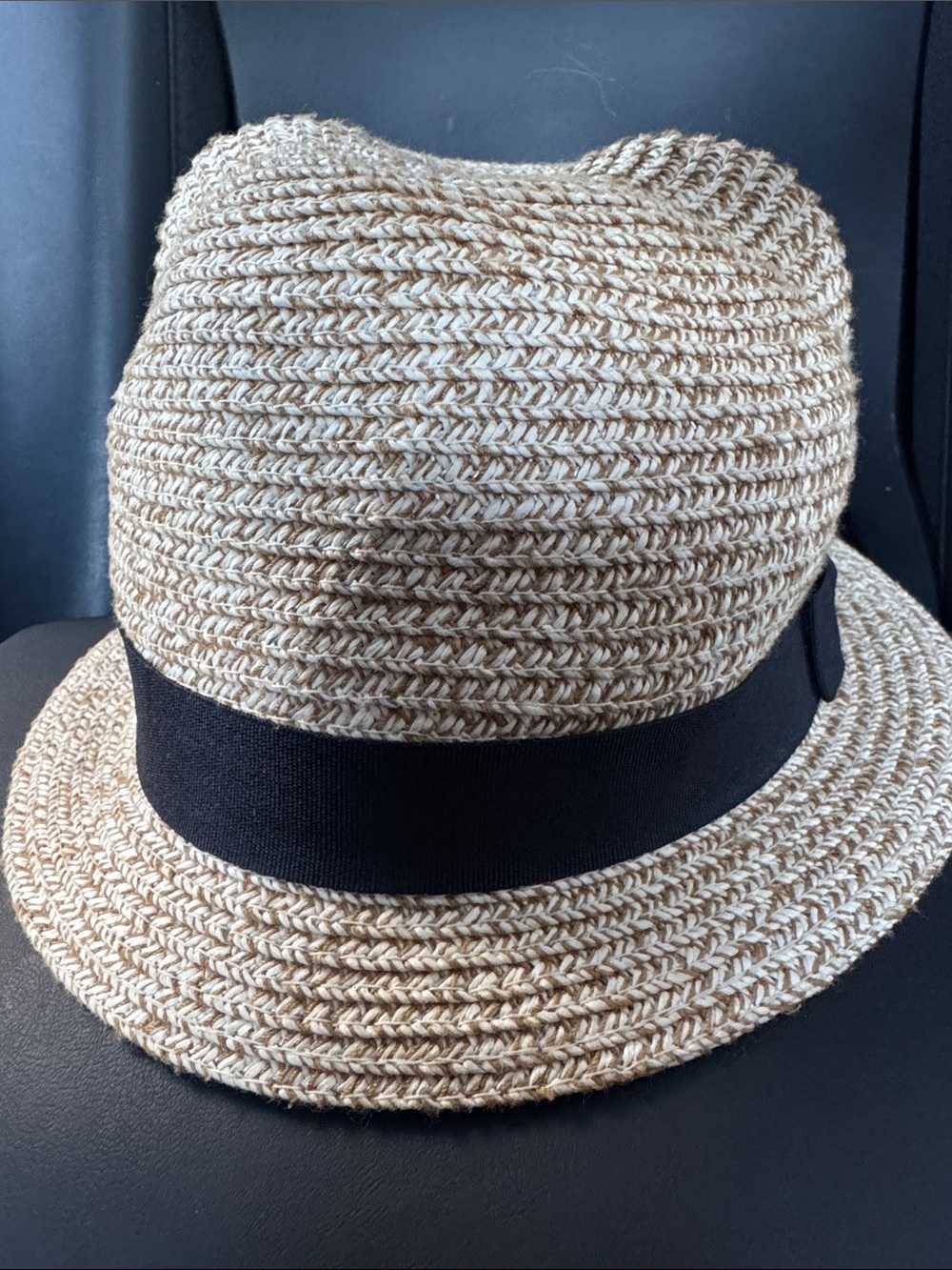 Kid’s Straw Fedora Hat with Black Band - Classic Neutral Cat Ears Top